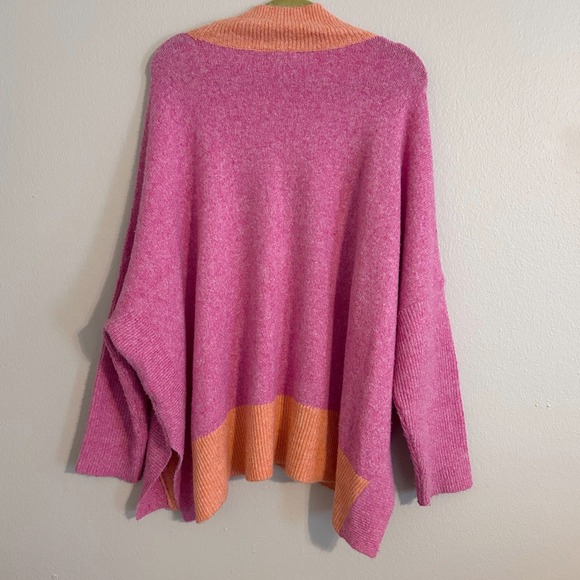 J. Marie Oversized Knit Sweater Pink Orange Color Block High Neck S/M - Picture 2 of 6